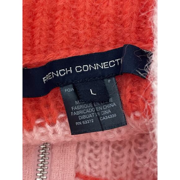 French Connection Nika Half Zip Sweater L Pink Red Striped Cozy Y2K Colorblock - Picture 5 of 6